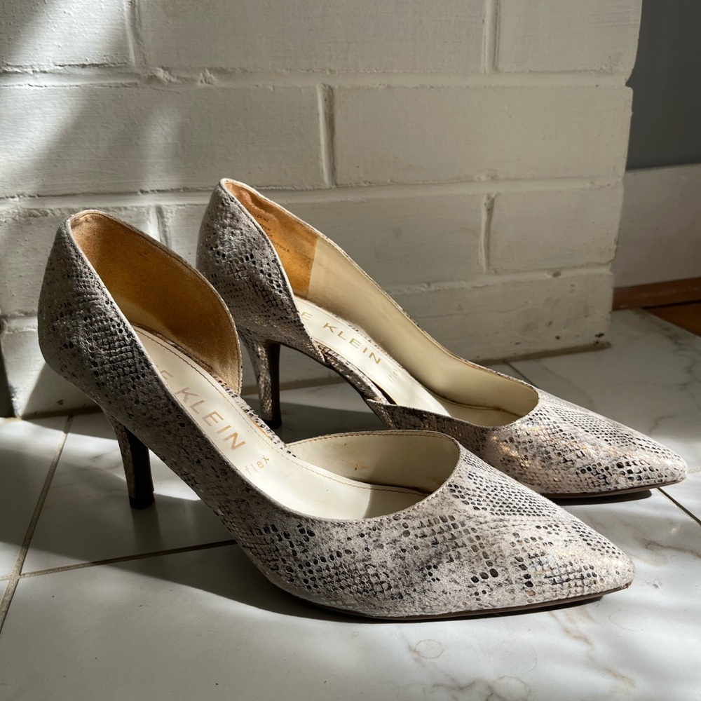 Anne Klein Snakeskin Heels - Cream and Gold
